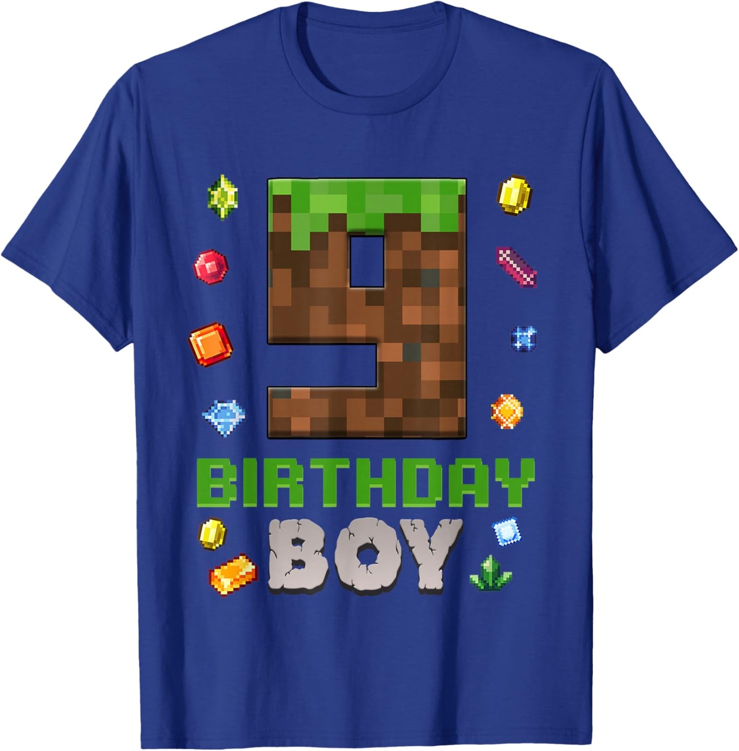 9th Birthday 9 Years Old Video Gamer Pixel Birthday Boys T-Shirt - T-Shirt | Royal