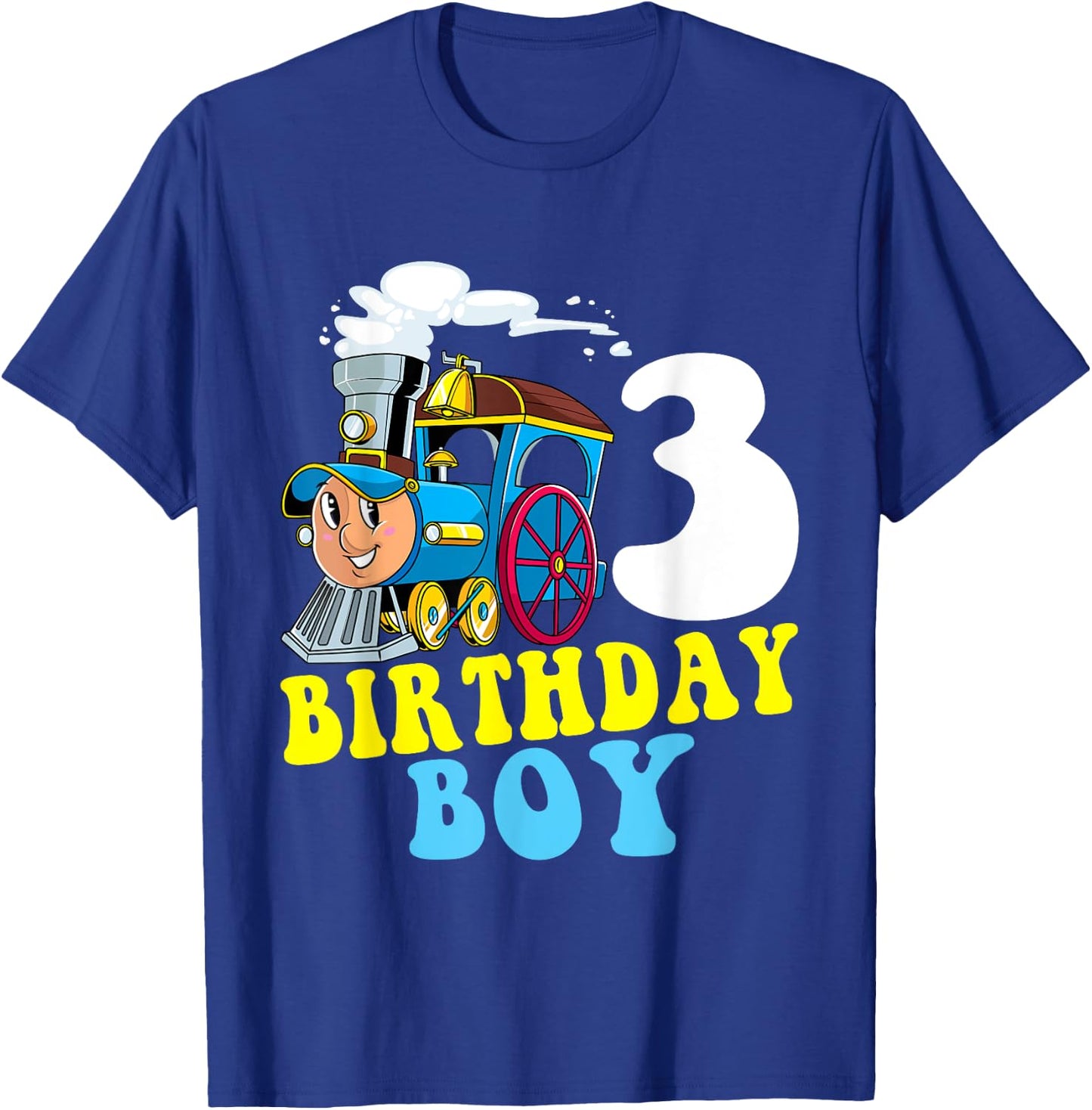 3rd Birthday Boy Train Lovers Three Years Old Kids Toddlers T-Shirt - T-Shirt | Royal