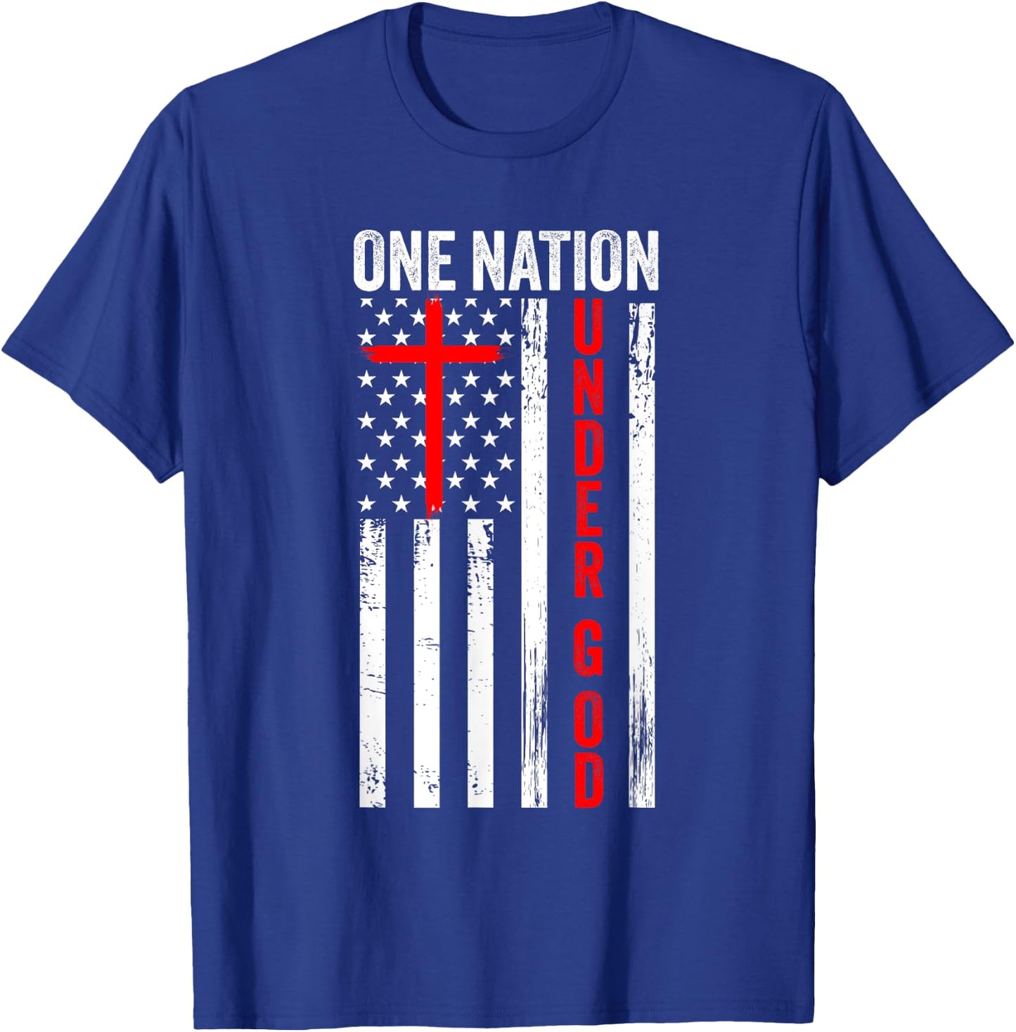 One Nation Under God USA flag Cross Jesus Christian Bible T-Shirt - T-Shirt | Royal