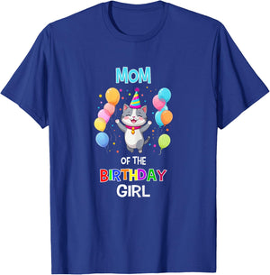 Mom of the Birthday Girl Cat Lover Mother Cat Birthday T-Shirt - T-Shirt | Royal