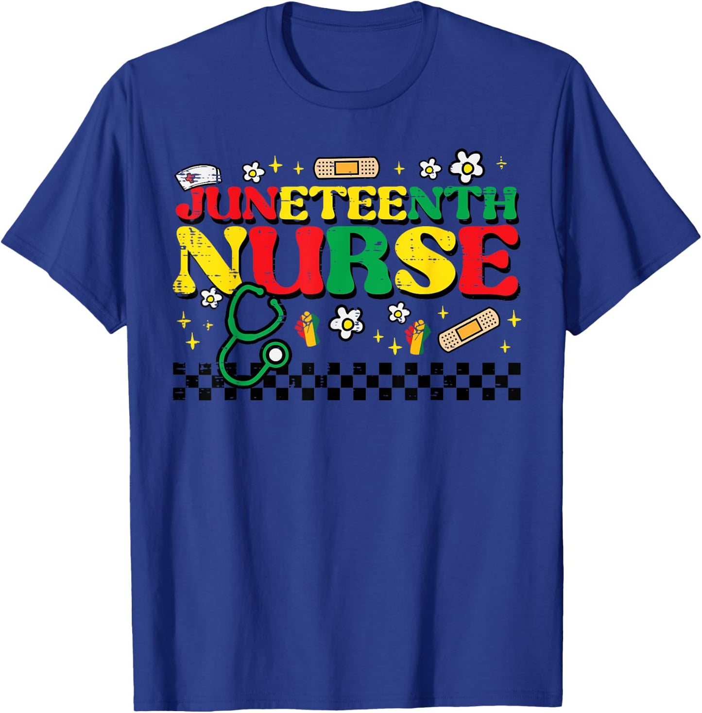 Juneteenth Nurse Groovy Retro African Scrub Top Black Women T-Shirt - T-Shirt | Royal