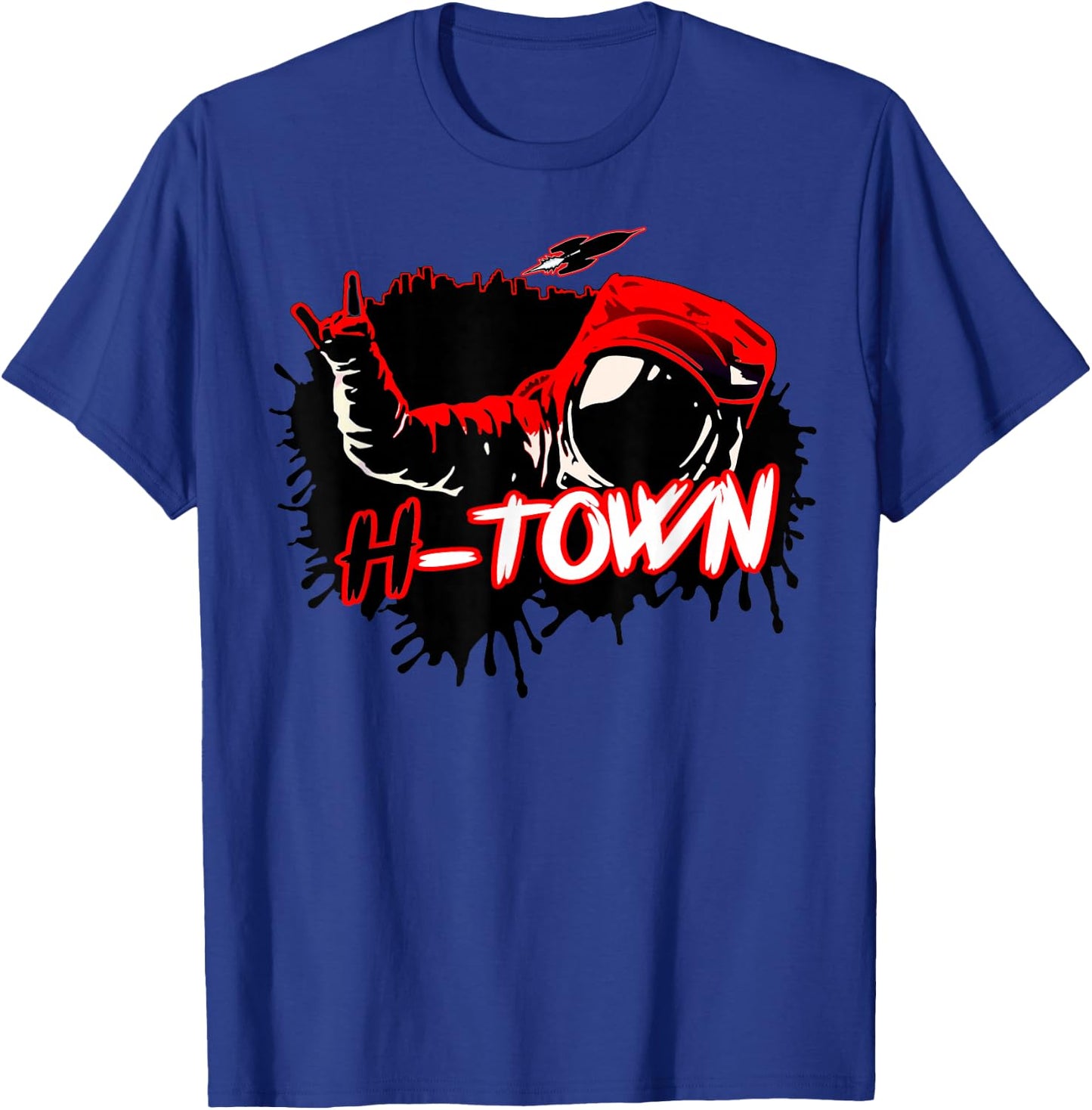 Houston Texas Astronaut H-Town Hand Sign Houston Basketball T-Shirt - T-Shirt | Royal