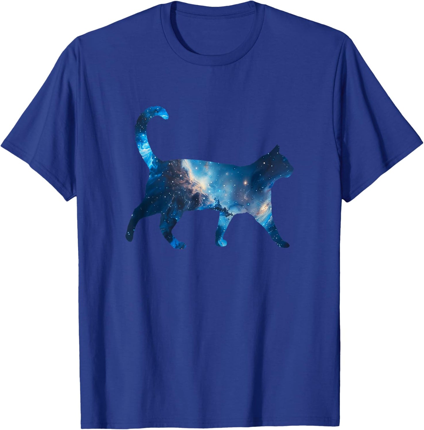 Aesthetic Silhouette Stars Space Galaxy Cat T-Shirt - T-Shirt | Royal