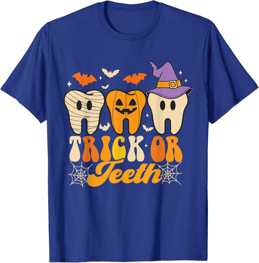 Trick Or Teeth Halloween Costumes Dental Assistant Dentist T-Shirt - T-Shirt | Royal