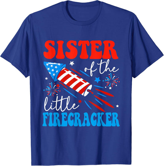 Sister Of The Little Firecracker 4th of July Birthday Party T-Shirt - T-Shirt | Royal