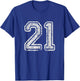 Team Jersey Uniforms Number 21 School Sports 20th Birthday T-Shirt - T-Shirt | Royal