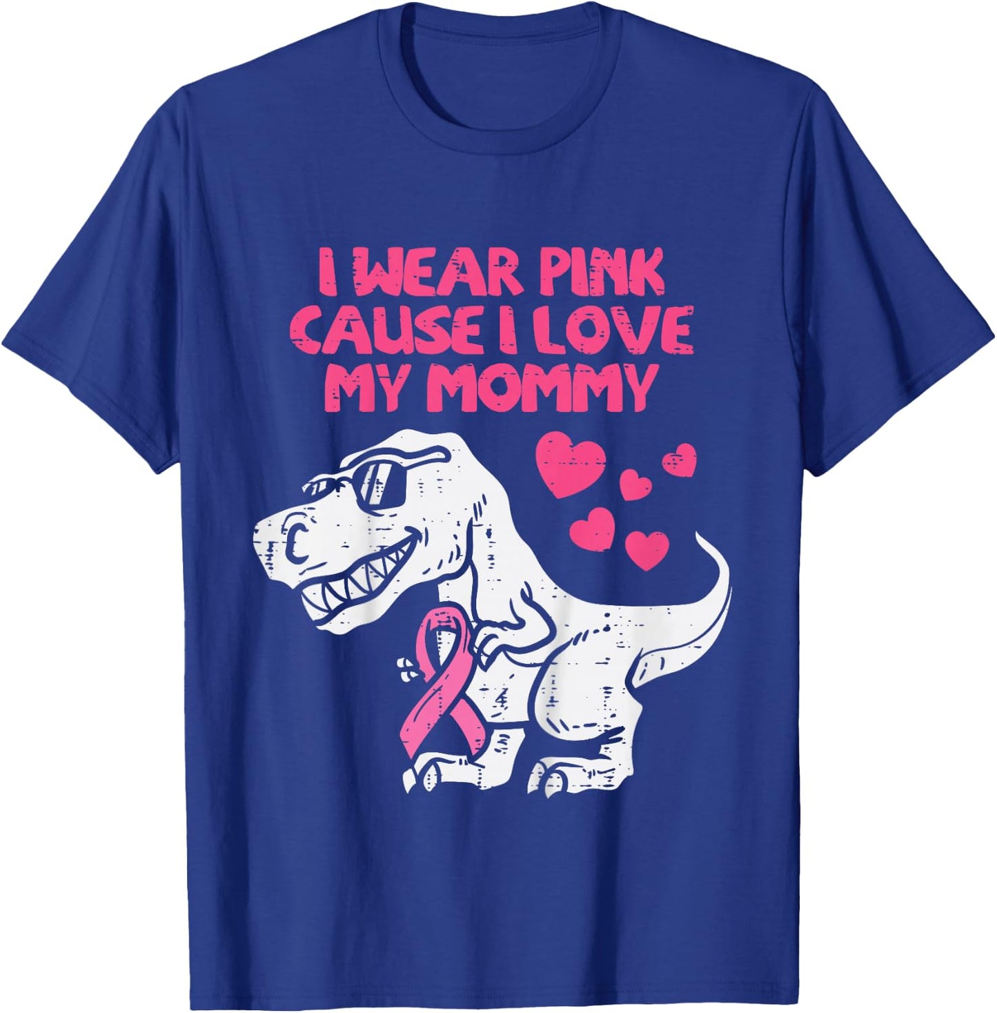I Wear Pink Love Mommy T-Rex Kids Breast Cancer Toddler Boys T-Shirt - T-Shirt | Royal