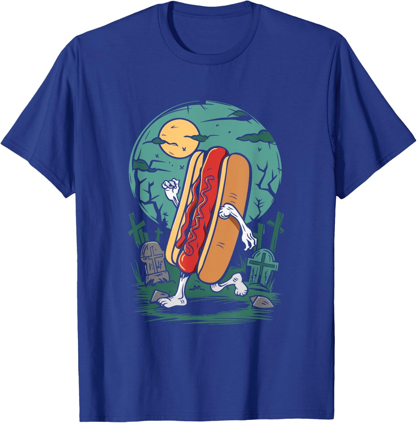 Hot Dog Zombie - Vintage Creepy Zombie Halloween Lover Men Women Kids T-Shirt - T-Shirt | Royal