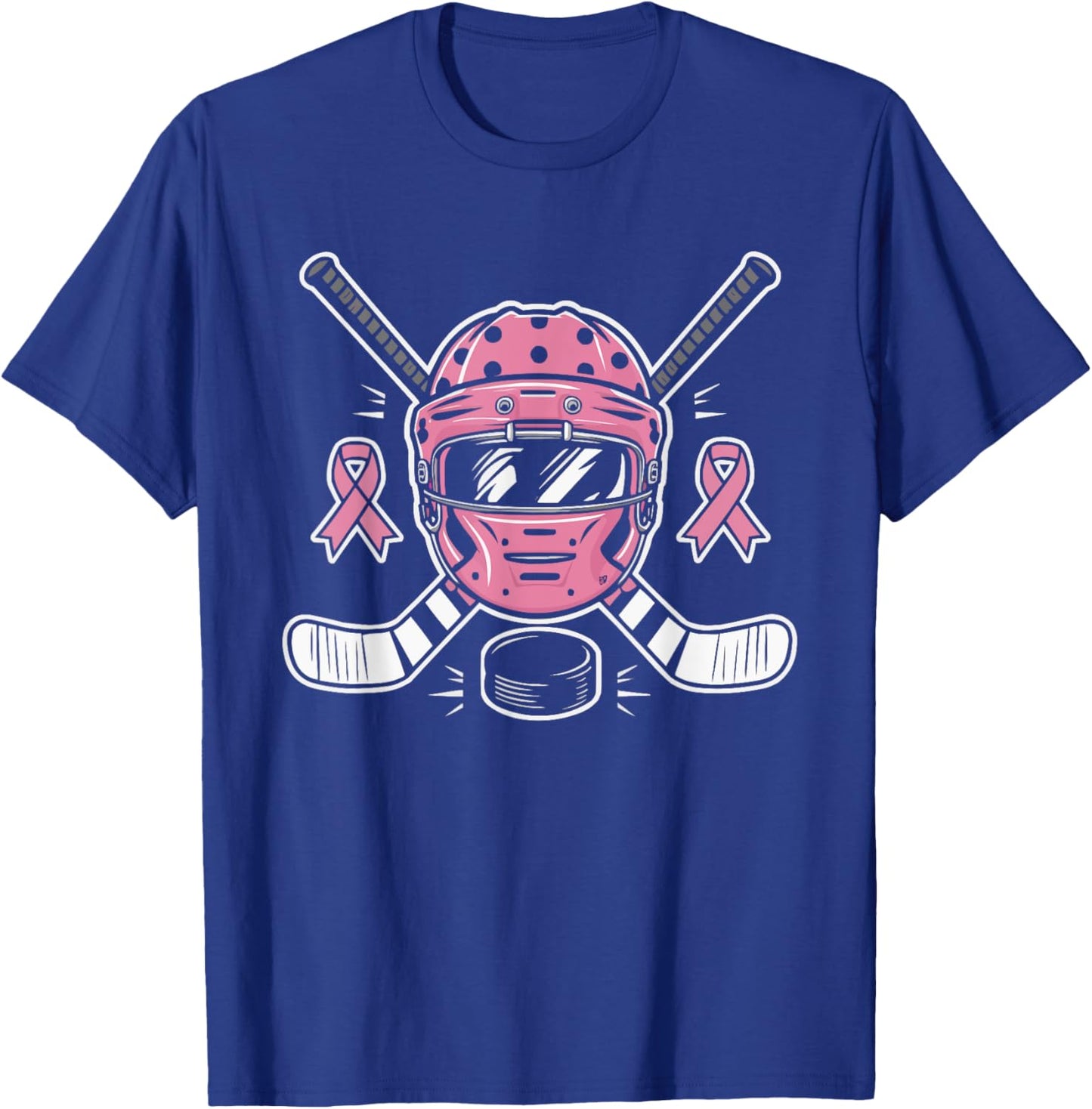 Ice Hockey Breast Cancer Awareness Month Pink Ribbon T-Shirt - T-Shirt | Royal