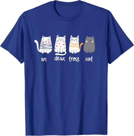 Funny French Cat Graphic Un Deux Trois Cat T-Shirt - T-Shirt | Royal