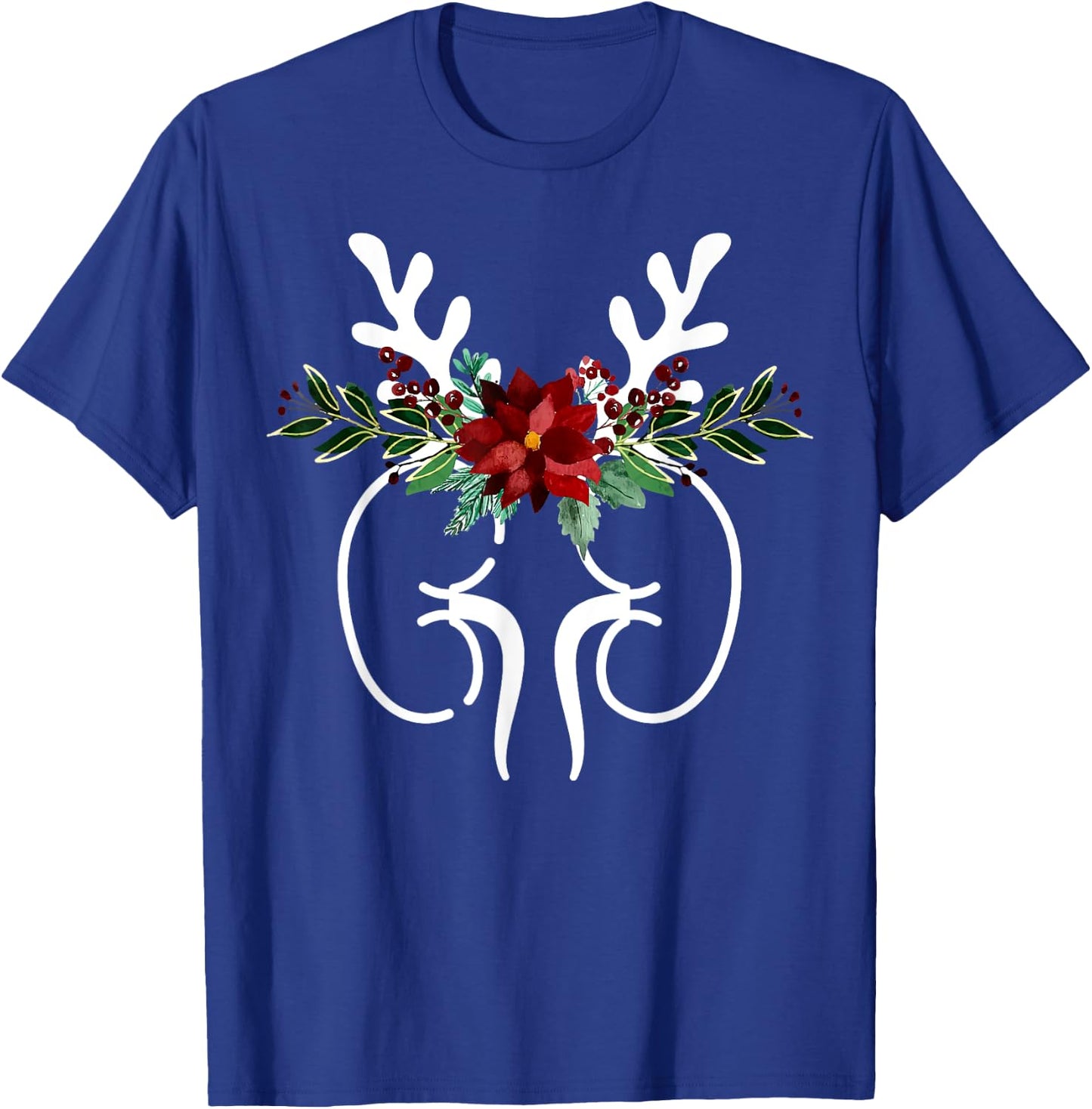 Anatomy Kidney Floral Reindeer Christmas Dialysis Nurse T-Shirt - T-Shirt | Royal