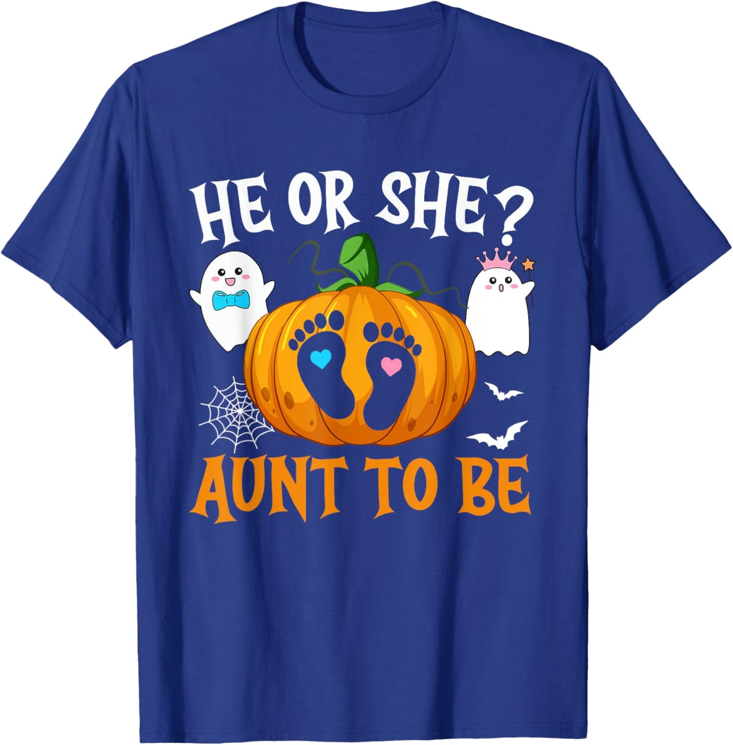 Halloween Gender Reveal He or She Aunt To Be Pumpkin T-Shirt - T-Shirt | Royal