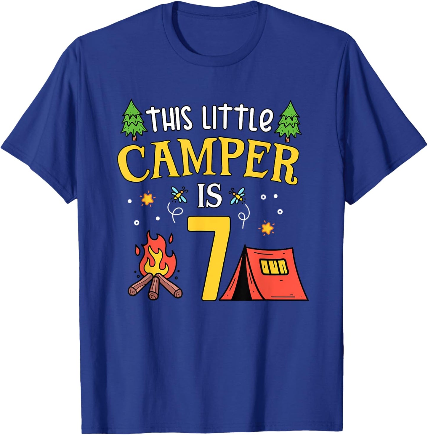 7th Birthday Little Camper Seven Years Old Camping Party T-Shirt - T-Shirt | Royal
