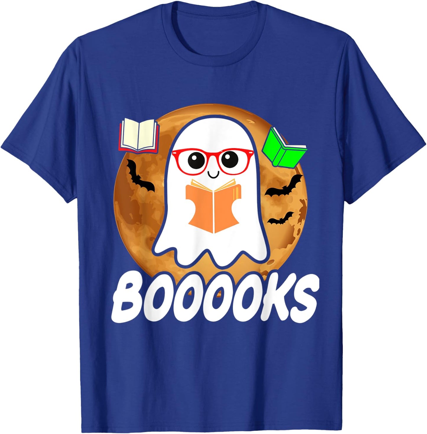Booooks Ghost Boo Read Books Library Teacher Halloween cute T-Shirt - T-Shirt | Royal