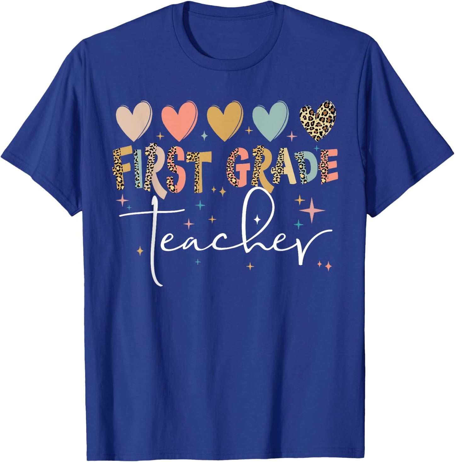 First Grade Teacher Shirt Cute Heart Leopard Back to School Women Kids T-Shirt - T-Shirt | Royal