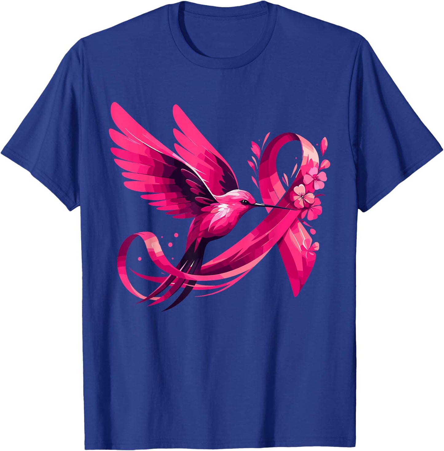 Hummingbird Flower Pink Ribbon Breast Cancer Awareness T-Shirt - T-Shirt | Royal