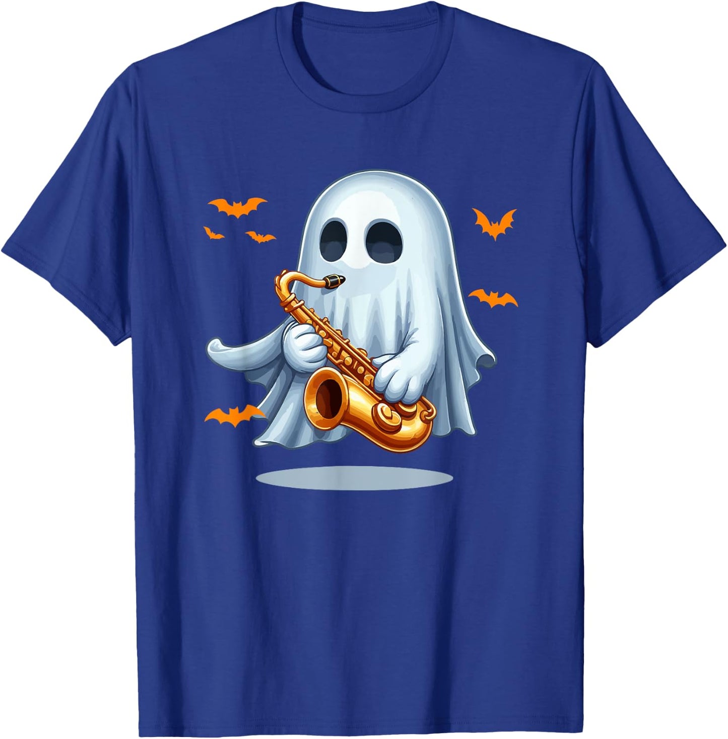 Boo Ghost Playing Saxophone Halloween Musical Instrument T-Shirt - T-Shirt | Royal