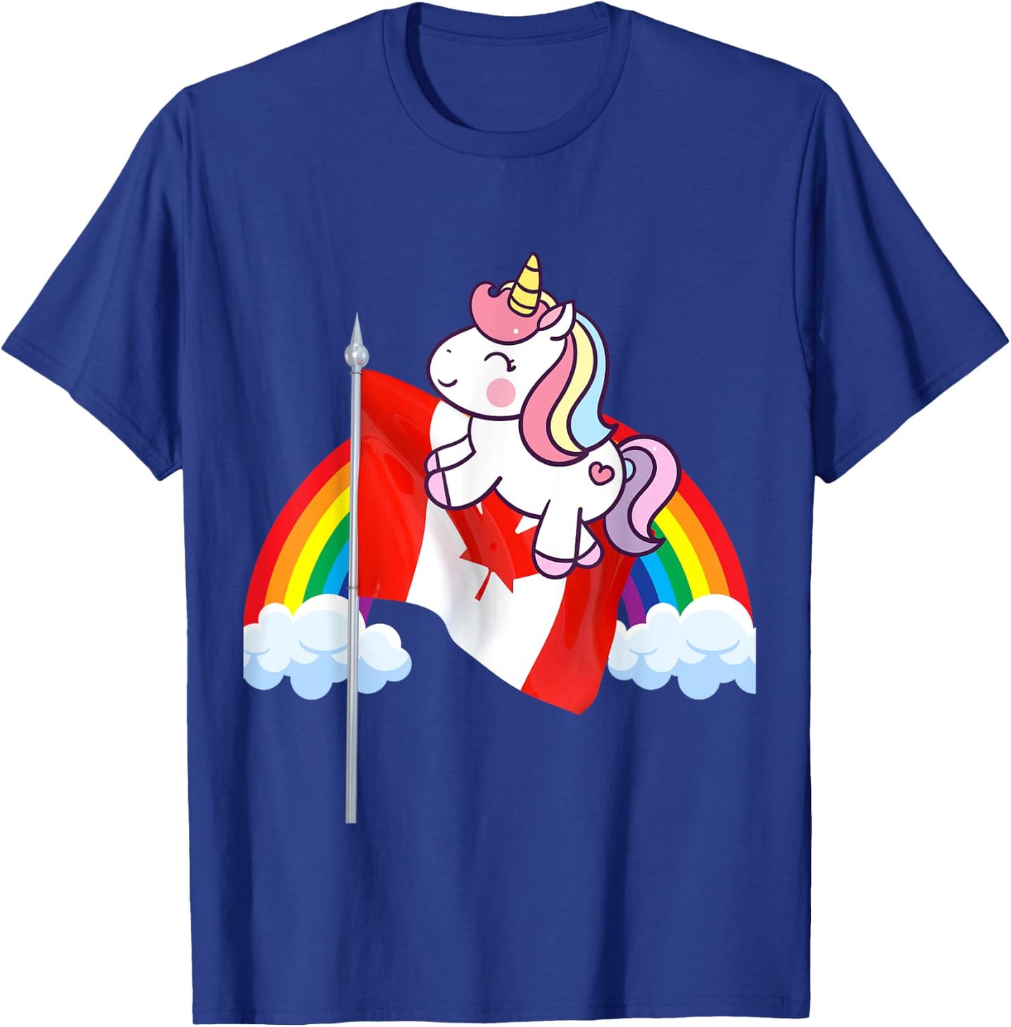 Unicorn Riding Canada Flag Boys Girls Women Kids Canadian T-Shirt - T-Shirt | Royal