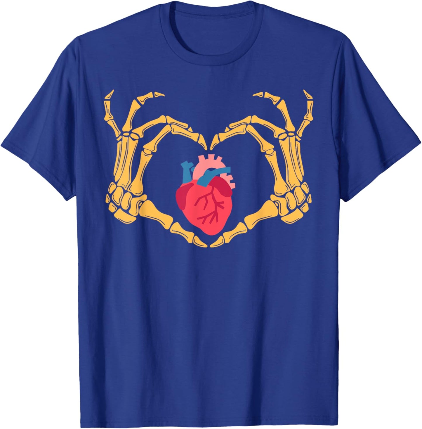 Skeleton Hand Heart Anatomy Cardiac CVICU Nurse Halloween T-Shirt - T-Shirt | Royal