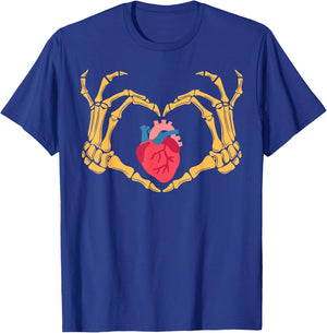 Skeleton Hand Heart Anatomy Cardiac CVICU Nurse Halloween T-Shirt - T-Shirt | Royal