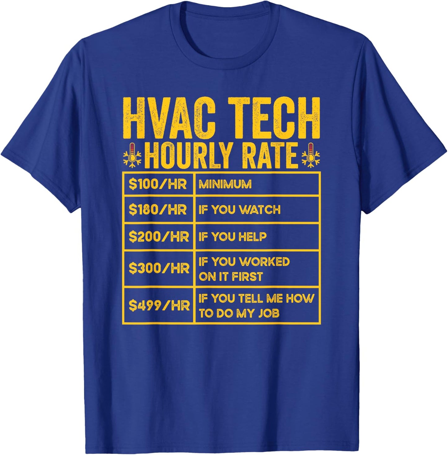 HVAC Tech Hourly Rate HVAC Technician Repairman T-Shirt - T-Shirt | Royal