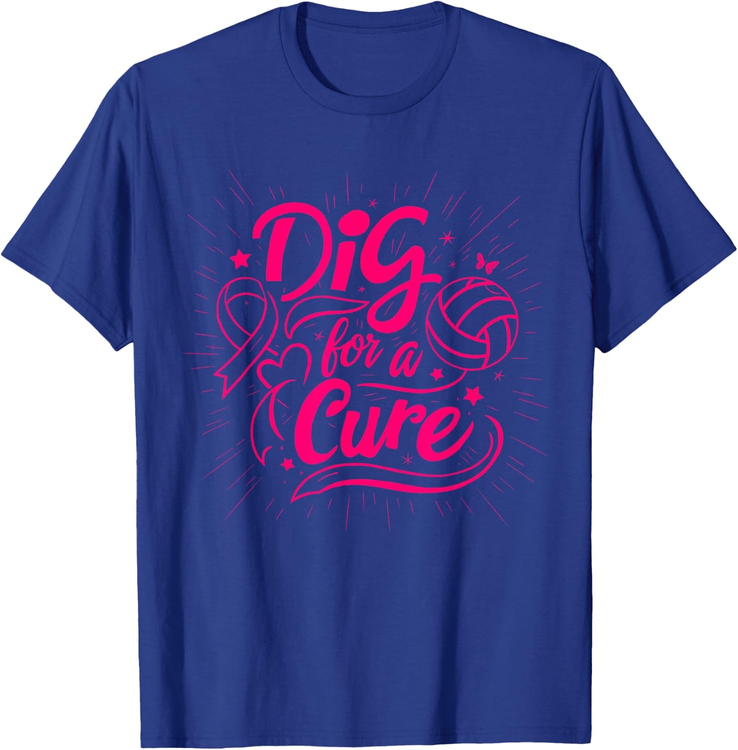 Dig For A Cure Breast Cancer Awareness Volleyball Pink T-Shirt - T-Shirt | Royal