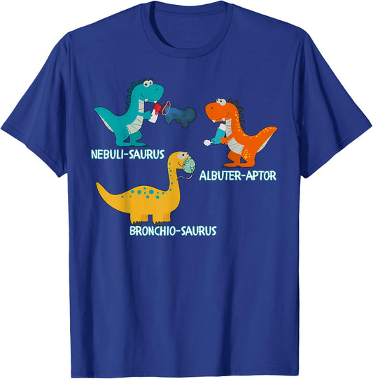 Dinosaur Pediatric Respiratory Therapy PEDS PICU RRT Crew T-Shirt - T-Shirt | Royal