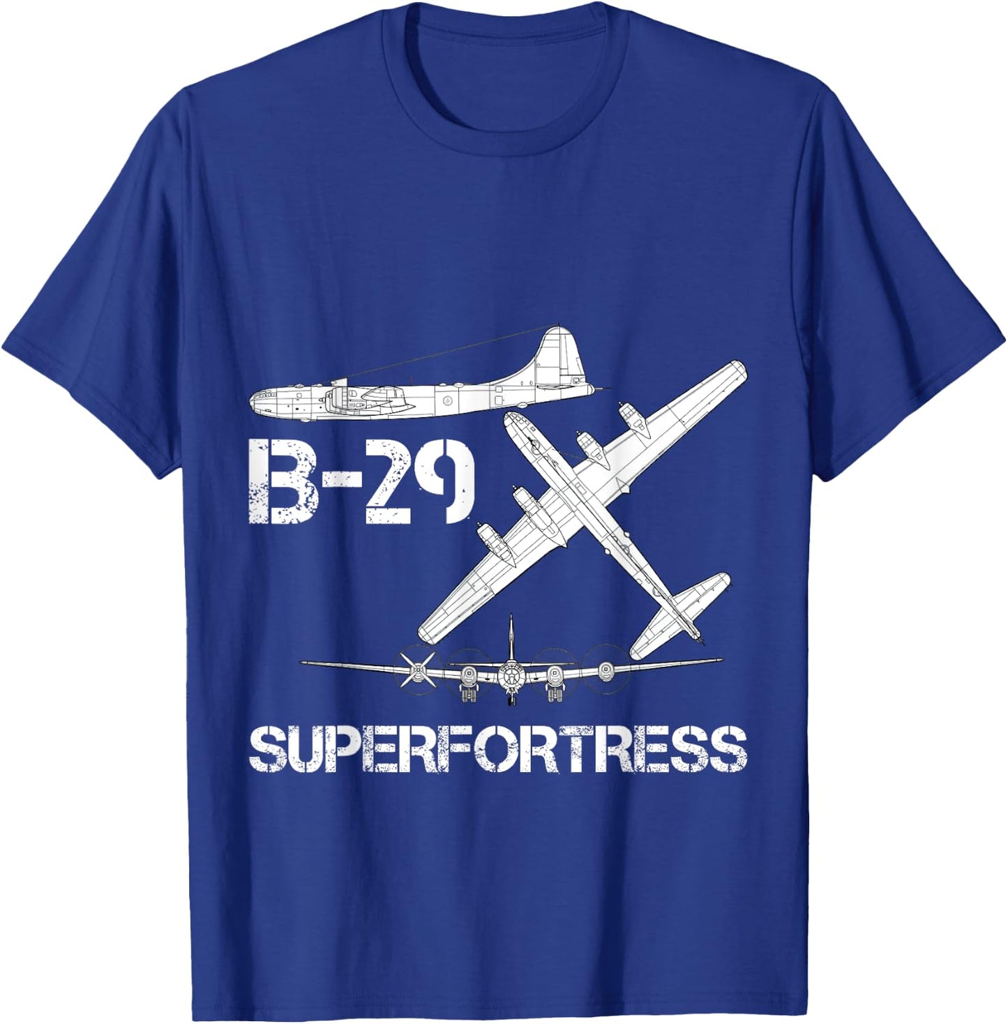 B-29 Superfortress WW2 Heavy Bomber Aircraft Blueprint T-Shirt - T-Shirt | Royal