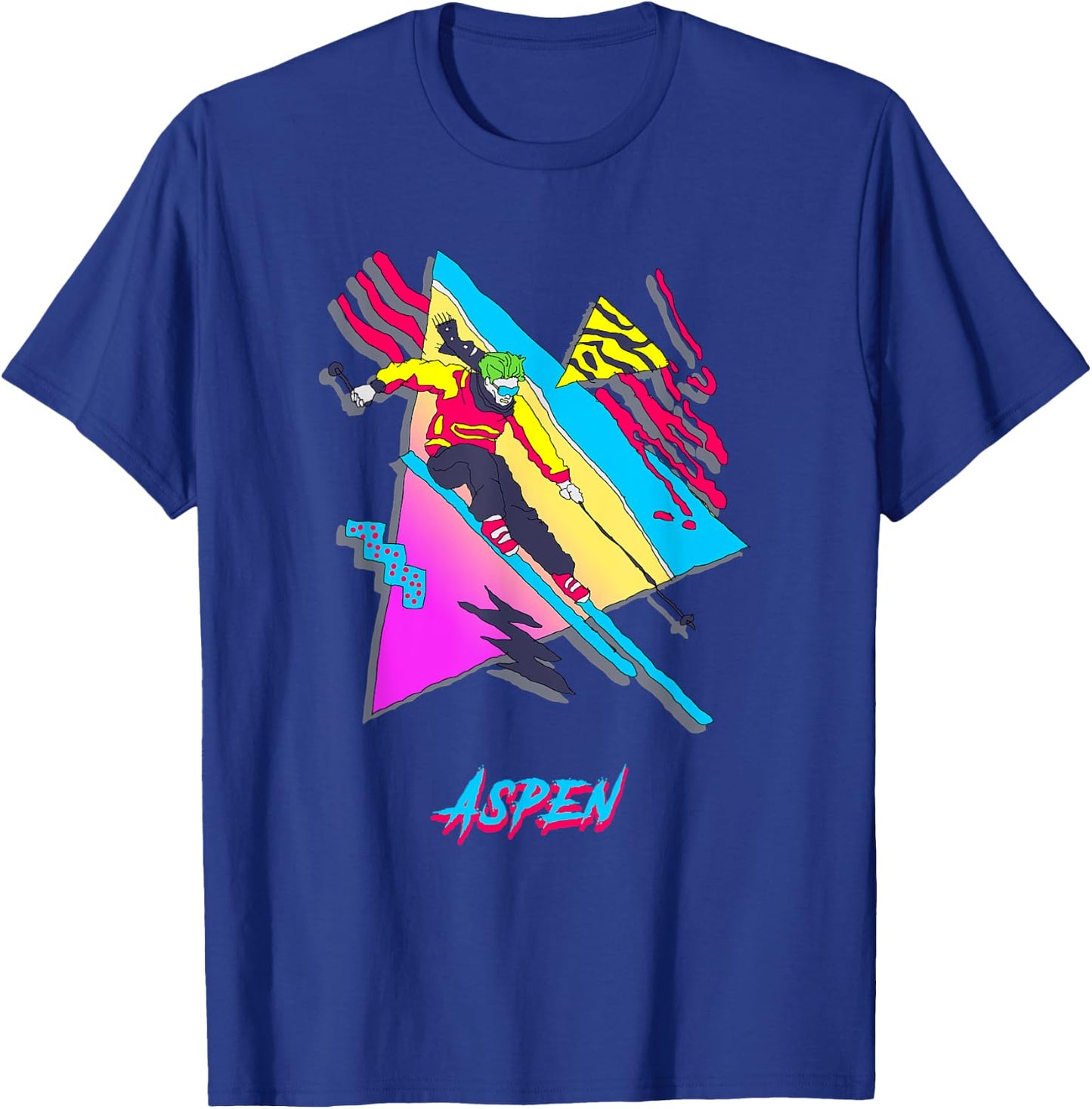Retro Vintage 80s Skier Aspen Mountain Adventure T-Shirt - T-Shirt | Royal