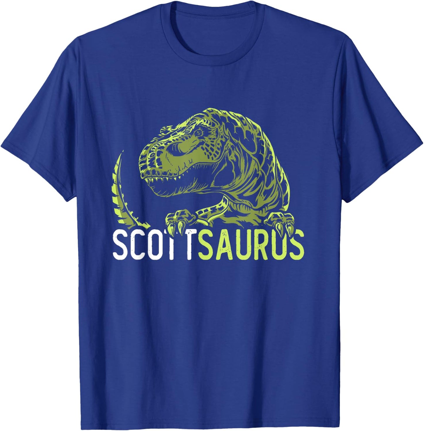 Scott Saurus Personalized Name Dinosaur T-Rex T-Shirt - T-Shirt | Royal