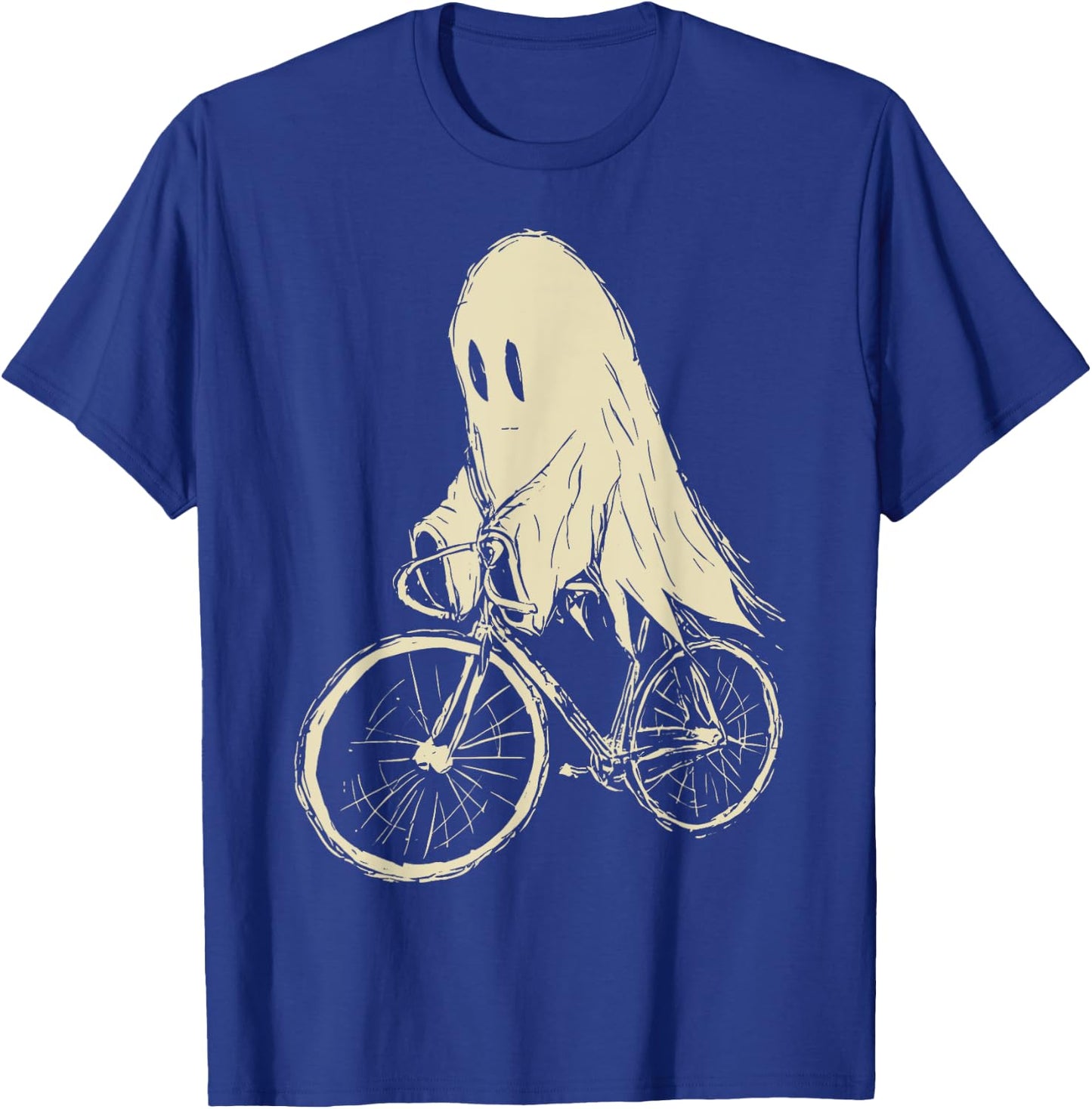 Vintage Ghost Riding Bicycle Cycing Biking Halloween T-Shirt - T-Shirt | Royal