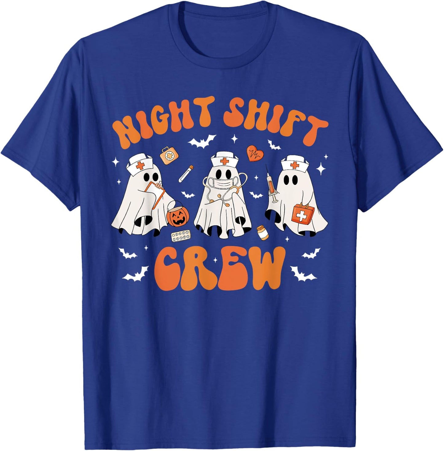 Night Shift Boo Crew Health Worker Halloween Ghost Nurse T-Shirt - T-Shirt | Royal
