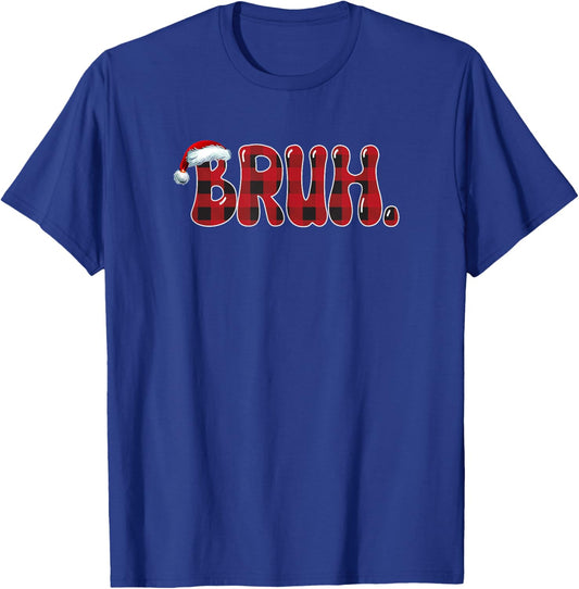 Bruh Funny Christmas Plaid Teens Boys Kids Xmas Pajamas T-Shirt - T-Shirt | Royal