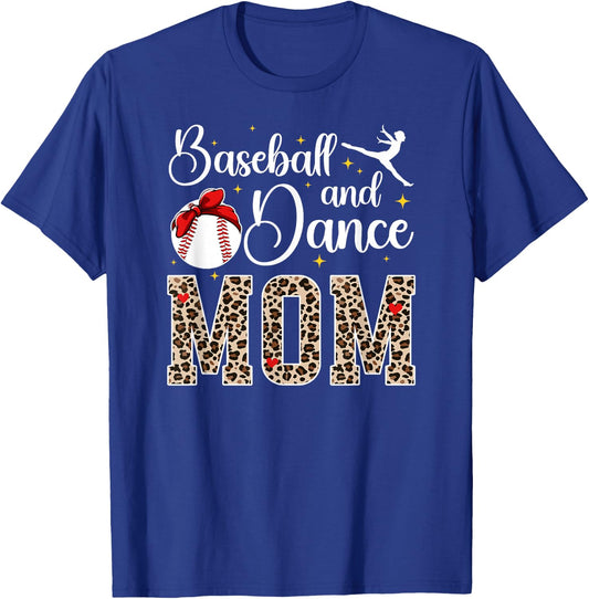 Baseball And Dance Mom Leopard Dancer & Baseball Player Mom T-Shirt - T-Shirt | Royal