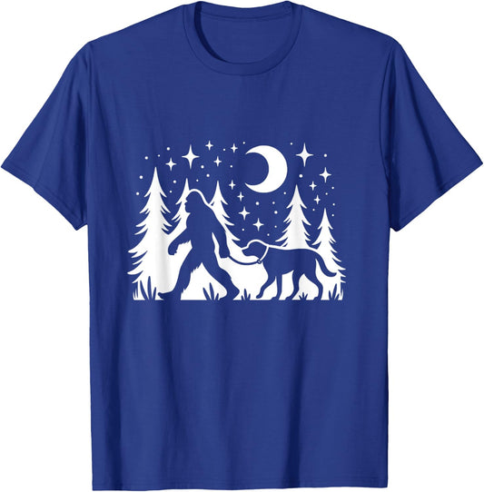 Bigfoot Walking With Labrador Retriever Sasquatch & Dogs T-Shirt - T-Shirt | Royal