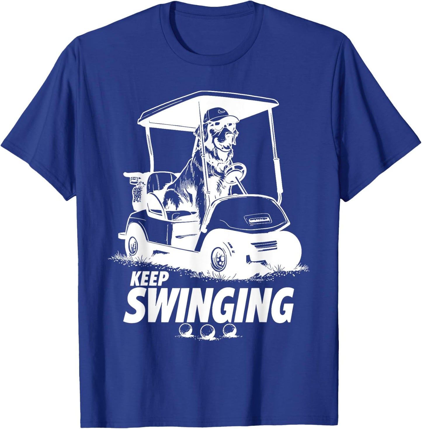 Swinging Golf Cart Dog Golden Retriever Golfer Dog Owner T-Shirt - T-Shirt | Royal