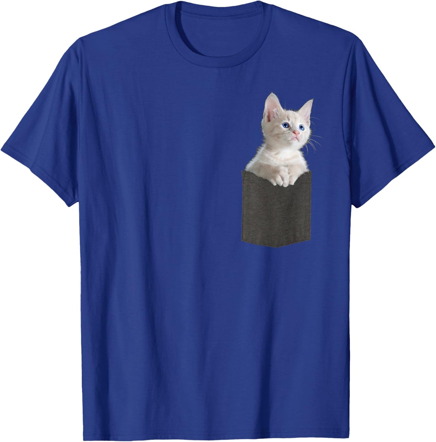 White Kitten Cat in Pocket with Blue Eyes Cute Cat T-Shirt - T-Shirt | Royal