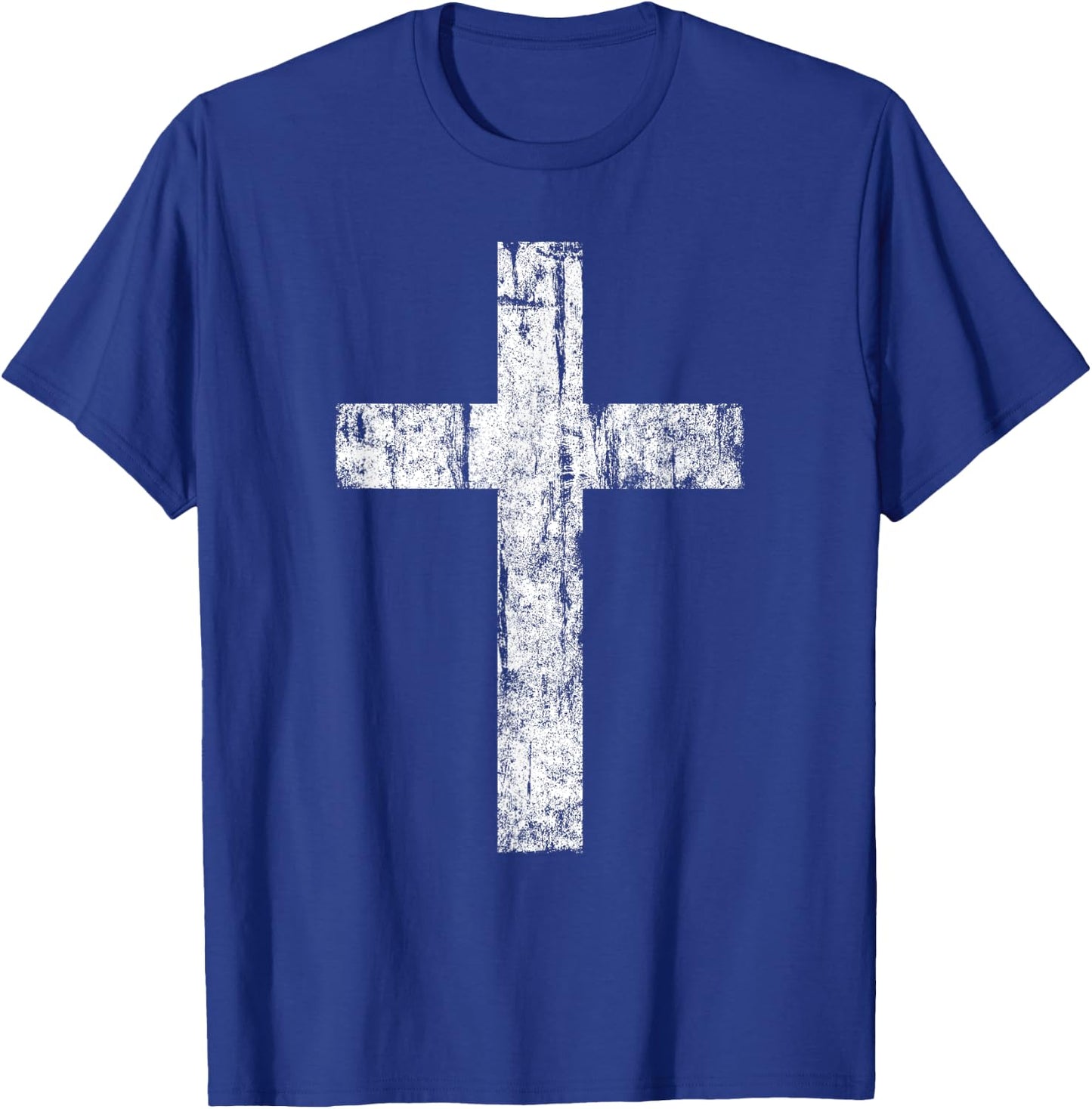 Cross Distressed Style Inspirational Christian Faith T-Shirt - T-Shirt | Royal