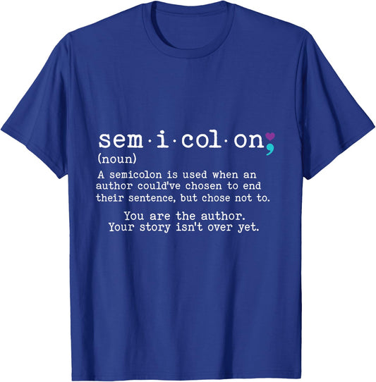 Retro Semicolon Definition Suicide Prevention Awareness 988 T-Shirt - T-Shirt | Royal