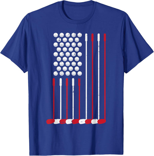 Golf Balls Clubs US Flag 4th July Patriotic Golfer Dad Men T-Shirt - T-Shirt | Royal