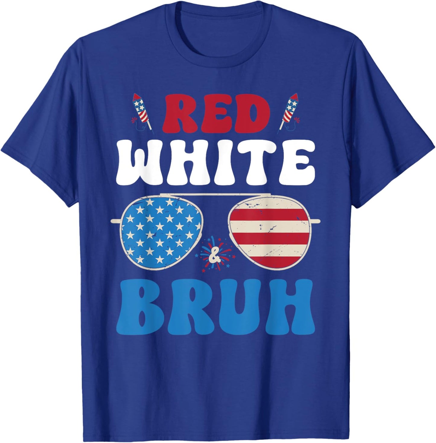 Red White and Bruh Patriotic Boys 4th of July 2025 Fun Kids T-Shirt - T-Shirt | Royal