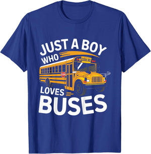 Kids School Bus Costume Just a Boy who loves Buses T-Shirt - T-Shirt | Royal
