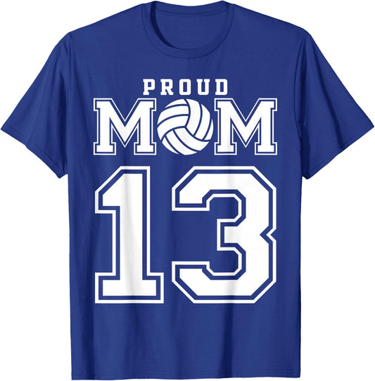 Custom Proud Volleyball Mom Number 13 Personalized Women T-Shirt - T-Shirt | Royal