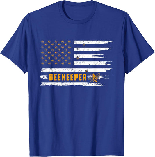 Beekeeping American Flag Honeycomb Honey Bees Beekeeper T-Shirt - T-Shirt | Royal