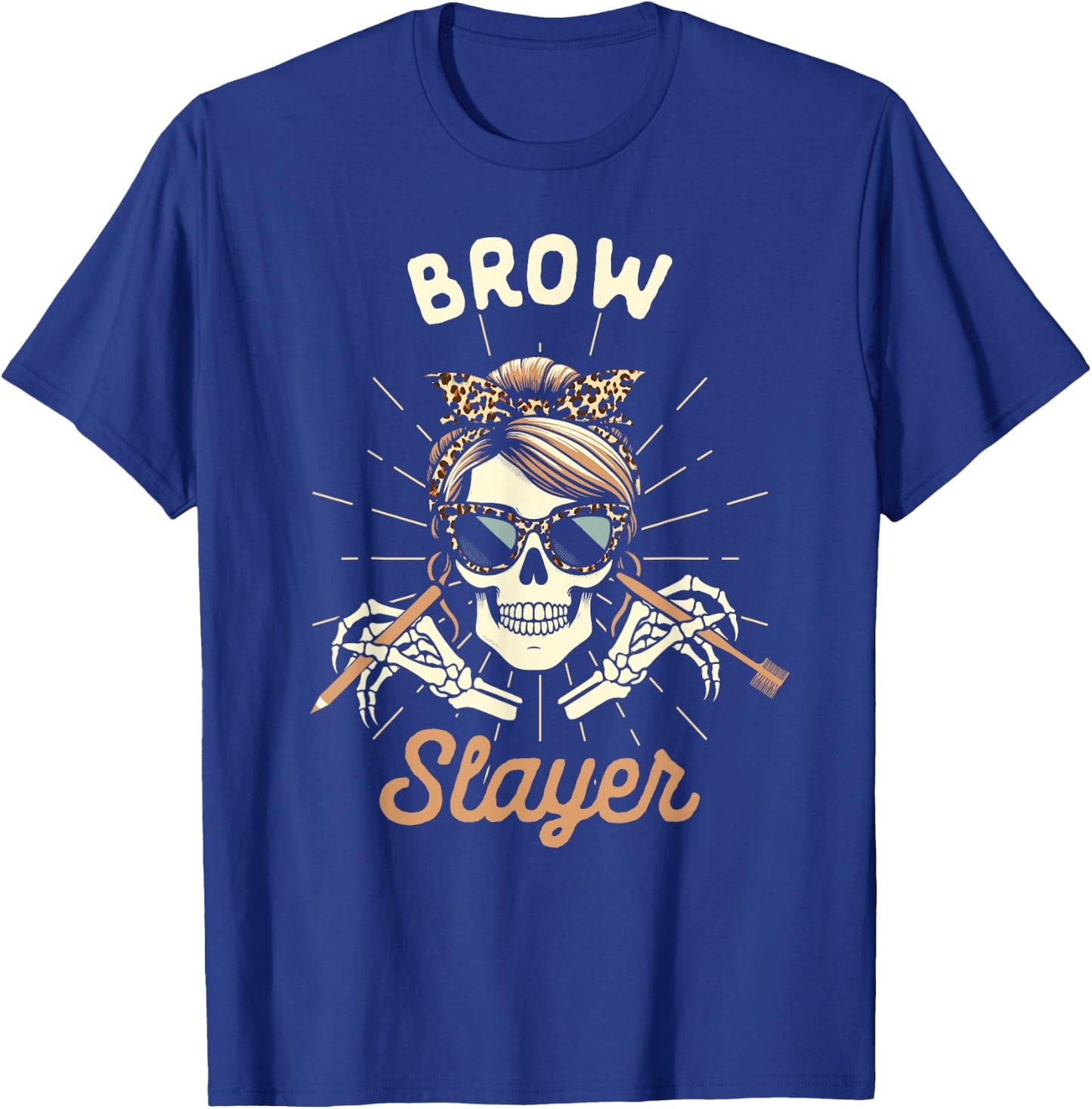 Brow Artist Esthetician Microblading Skeleton Brow Slayer T-Shirt - T-Shirt | Royal