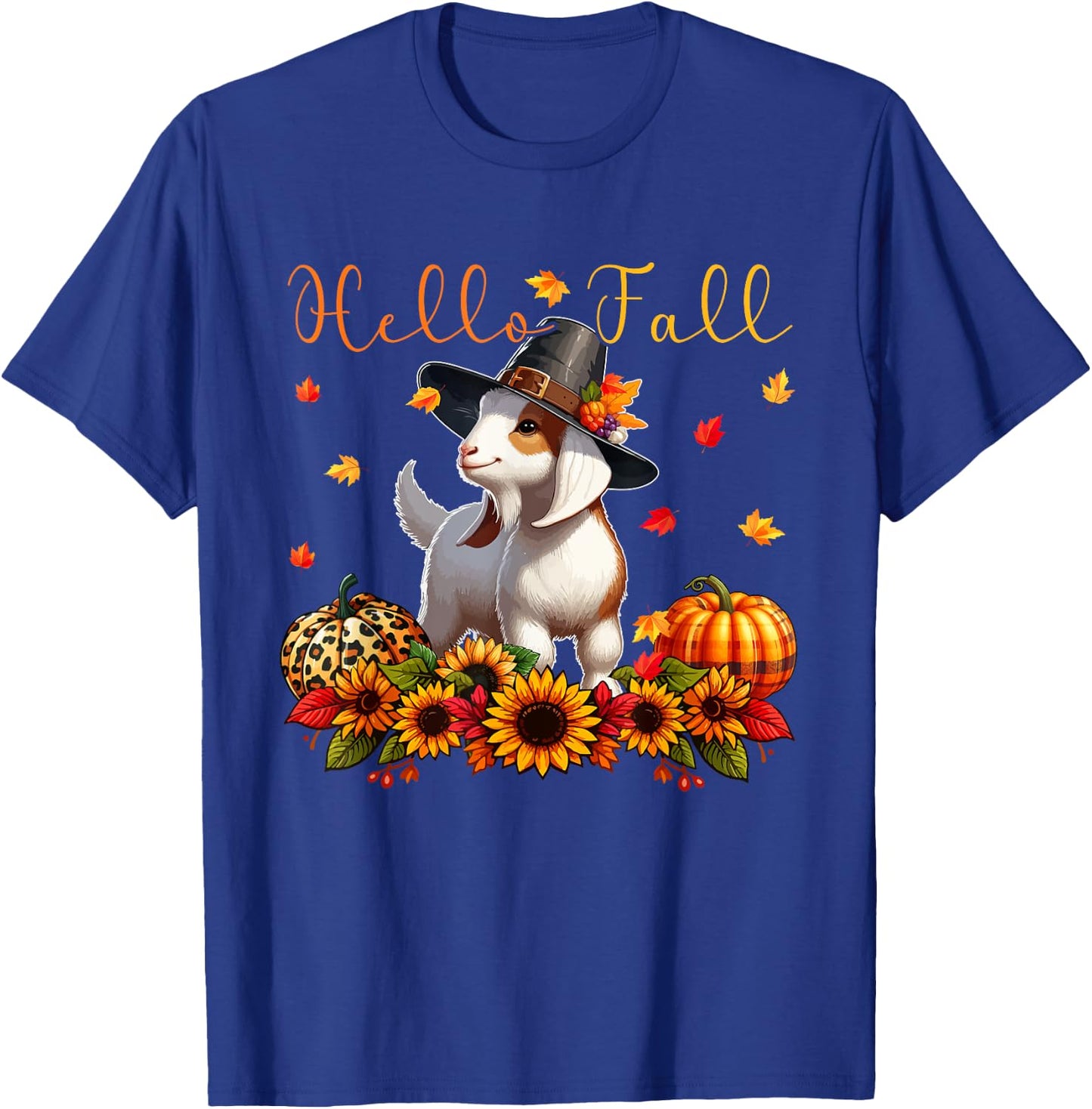 Fall Thanksgiving Goat Costume Autumn Leopard Pumpkins T-Shirt - T-Shirt | Royal