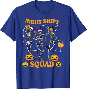 Dancing Skeleton Nurse Night Shift Squad Pumpkin Halloween T-Shirt - T-Shirt | Royal