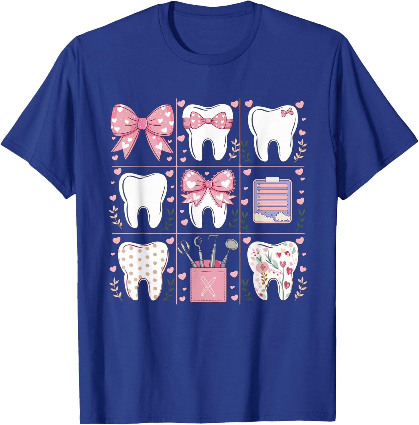 Pink Coquette Bow Cute Teeth Dentist Squad Dental Assistant T-Shirt - T-Shirt | Royal