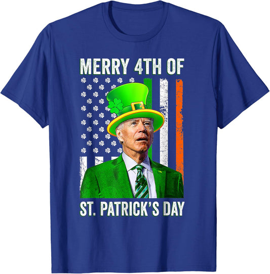 Merry 4th Of St Patrick's Day Joe Biden Leprechaun Hat T-Shirt - T-Shirt | Royal