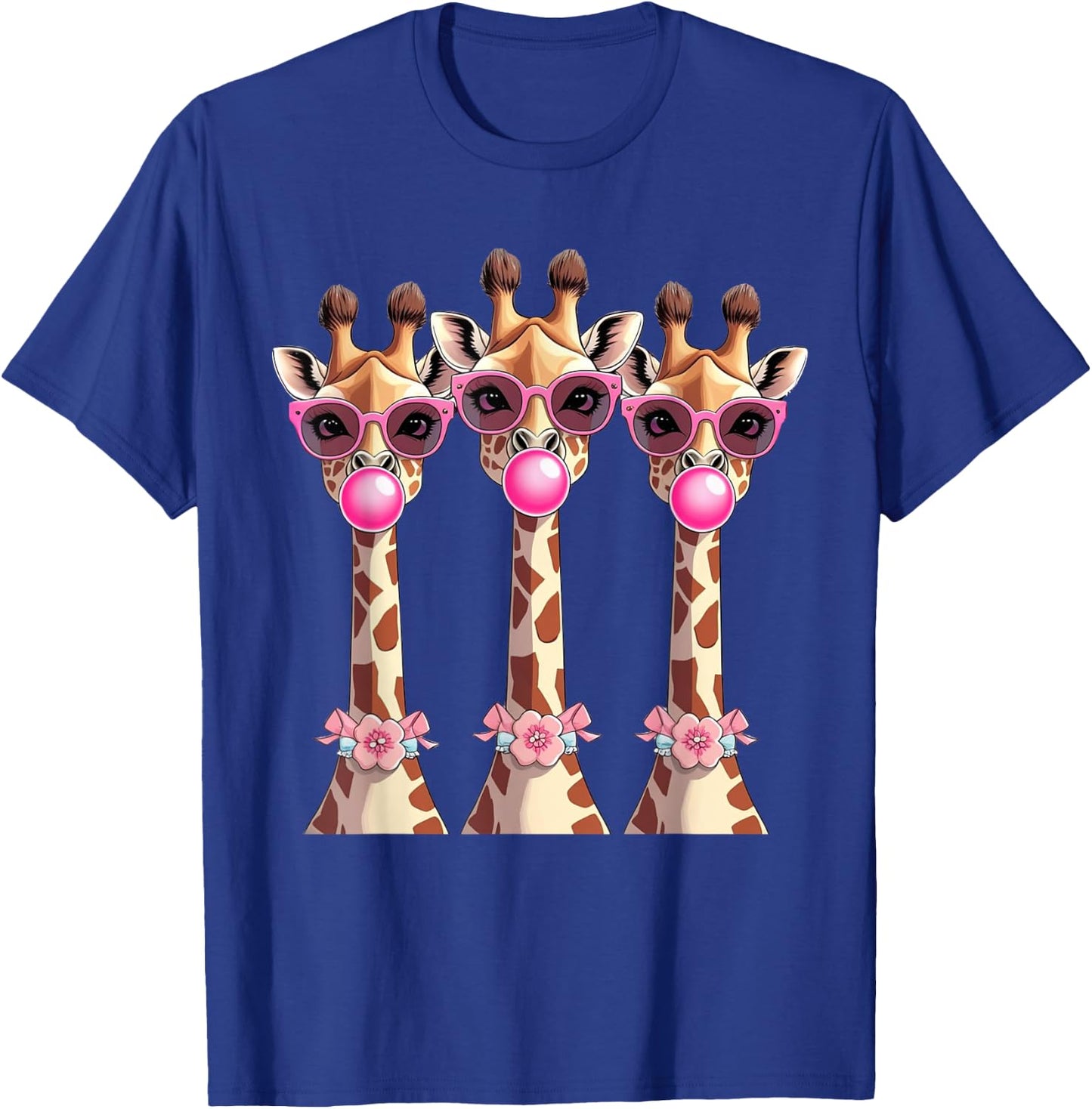 Funny Giraffe Squad Pink Bubble Gum Sunglasses Design T-Shirt - T-Shirt | Royal